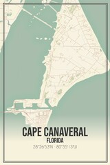 Retro US city map of Cape Canaveral, Florida. Vintage street map.