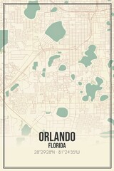 Retro US city map of Orlando, Florida. Vintage street map.