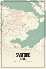 Retro US city map of Sanford, Florida. Vintage street map.