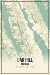 Retro US city map of Oak Hill, Florida. Vintage street map.