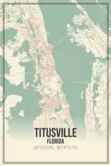 Retro US city map of Titusville, Florida. Vintage street map.