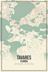 Retro US city map of Tavares, Florida. Vintage street map.
