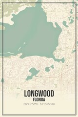 Retro US city map of Longwood, Florida. Vintage street map.