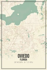 Retro US city map of Oviedo, Florida. Vintage street map.