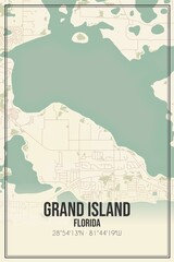 Retro US city map of Grand Island, Florida. Vintage street map.