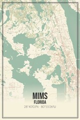 Retro US city map of Mims, Florida. Vintage street map.