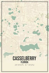 Retro US city map of Casselberry, Florida. Vintage street map.