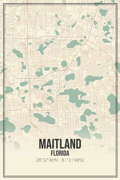 Retro US city map of Maitland, Florida. Vintage street map.