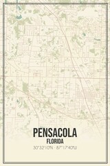 Retro US city map of Pensacola, Florida. Vintage street map.