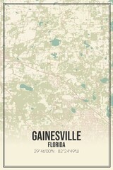 Retro US city map of Gainesville, Florida. Vintage street map.