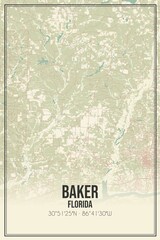 Retro US city map of Baker, Florida. Vintage street map.