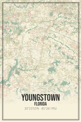 Retro US city map of Youngstown, Florida. Vintage street map.