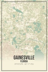 Retro US city map of Gainesville, Florida. Vintage street map.