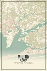 Retro US city map of Milton, Florida. Vintage street map.
