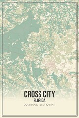Retro US city map of Cross City, Florida. Vintage street map.
