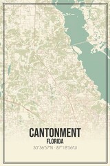 Retro US city map of Cantonment, Florida. Vintage street map.