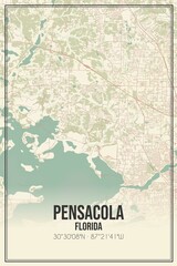 Retro US city map of Pensacola, Florida. Vintage street map.
