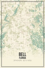 Fototapeta premium Retro US city map of Bell, Florida. Vintage street map.