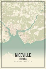 Retro US city map of Niceville, Florida. Vintage street map.