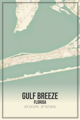 Retro US city map of Gulf Breeze, Florida. Vintage street map.