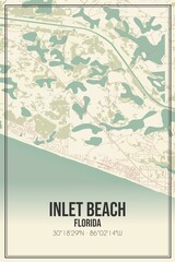 Retro US city map of Inlet Beach, Florida. Vintage street map.