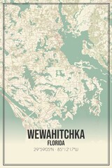 Retro US city map of Wewahitchka, Florida. Vintage street map.