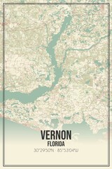 Retro US city map of Vernon, Florida. Vintage street map.