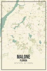 Retro US city map of Malone, Florida. Vintage street map.