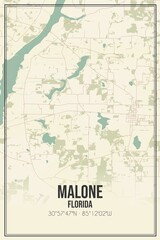 Obraz premium Retro US city map of Malone, Florida. Vintage street map.