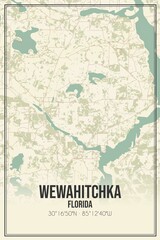 Retro US city map of Wewahitchka, Florida. Vintage street map.