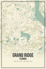 Retro US city map of Grand Ridge, Florida. Vintage street map.