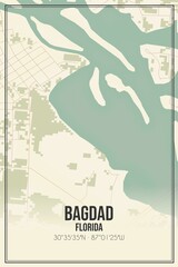 Retro US city map of Bagdad, Florida. Vintage street map.