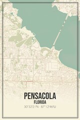 Retro US city map of Pensacola, Florida. Vintage street map.