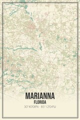 Retro US city map of Marianna, Florida. Vintage street map.