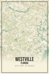 Retro US city map of Westville, Florida. Vintage street map.