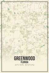 Retro US city map of Greenwood, Florida. Vintage street map.