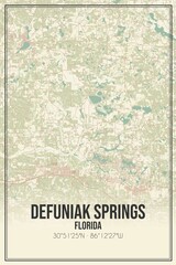 Retro US city map of Defuniak Springs, Florida. Vintage street map.