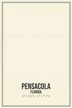 Retro US city map of Pensacola, Florida. Vintage street map.