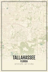 Retro US city map of Tallahassee, Florida. Vintage street map.