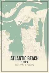 Retro US city map of Atlantic Beach, Florida. Vintage street map.