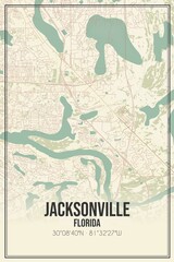 Retro US city map of Jacksonville, Florida. Vintage street map.