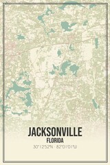 Retro US city map of Jacksonville, Florida. Vintage street map.