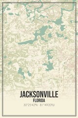 Retro US city map of Jacksonville, Florida. Vintage street map.