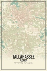 Retro US city map of Tallahassee, Florida. Vintage street map.