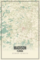 Retro US city map of Madison, Florida. Vintage street map.