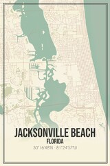 Retro US city map of Jacksonville Beach, Florida. Vintage street map.