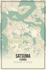 Retro US city map of Satsuma, Florida. Vintage street map.