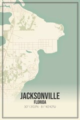 Retro US city map of Jacksonville, Florida. Vintage street map.