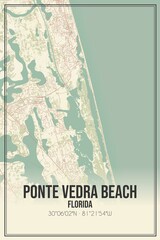 Retro US city map of Ponte Vedra Beach, Florida. Vintage street map.