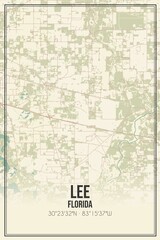 Retro US city map of Lee, Florida. Vintage street map.